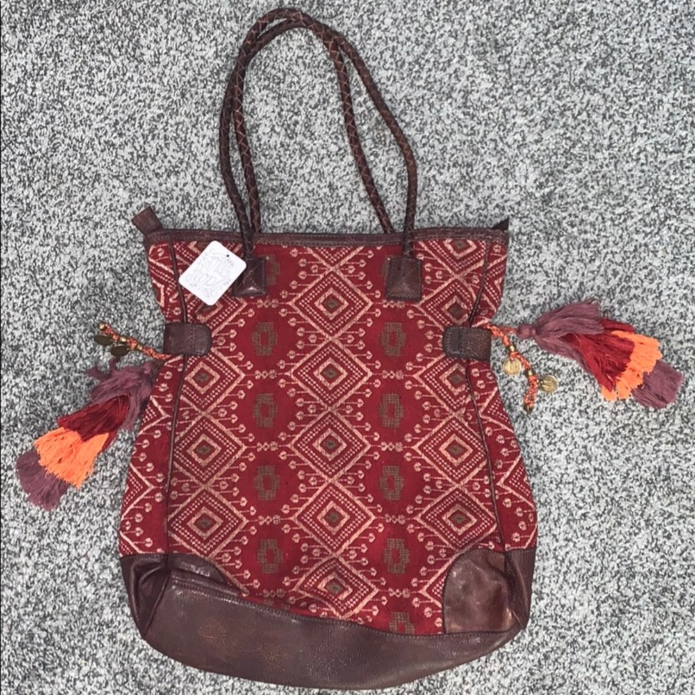 NEW Free People Luma Tapestry Leather Tote Bag Z467-1 - Picture 6 of 8